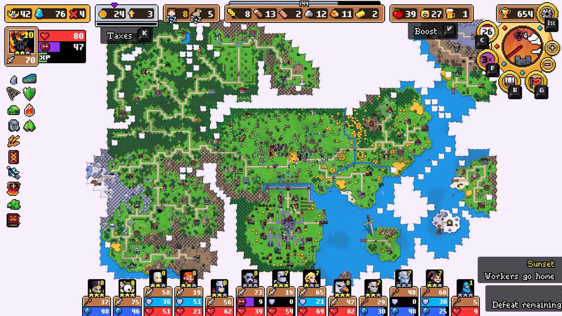 Screenshot of Super Fantasy Kingdom showing a zoomed out view of the whole map.