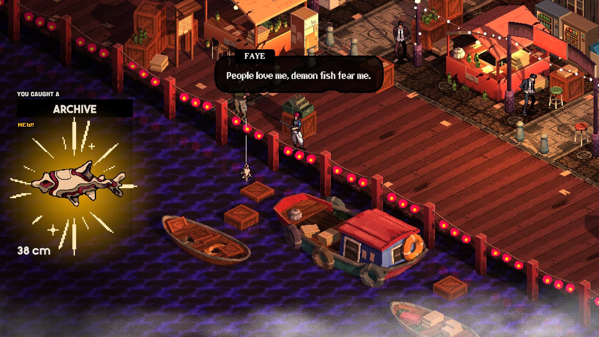 Faye fishing out a demon fish