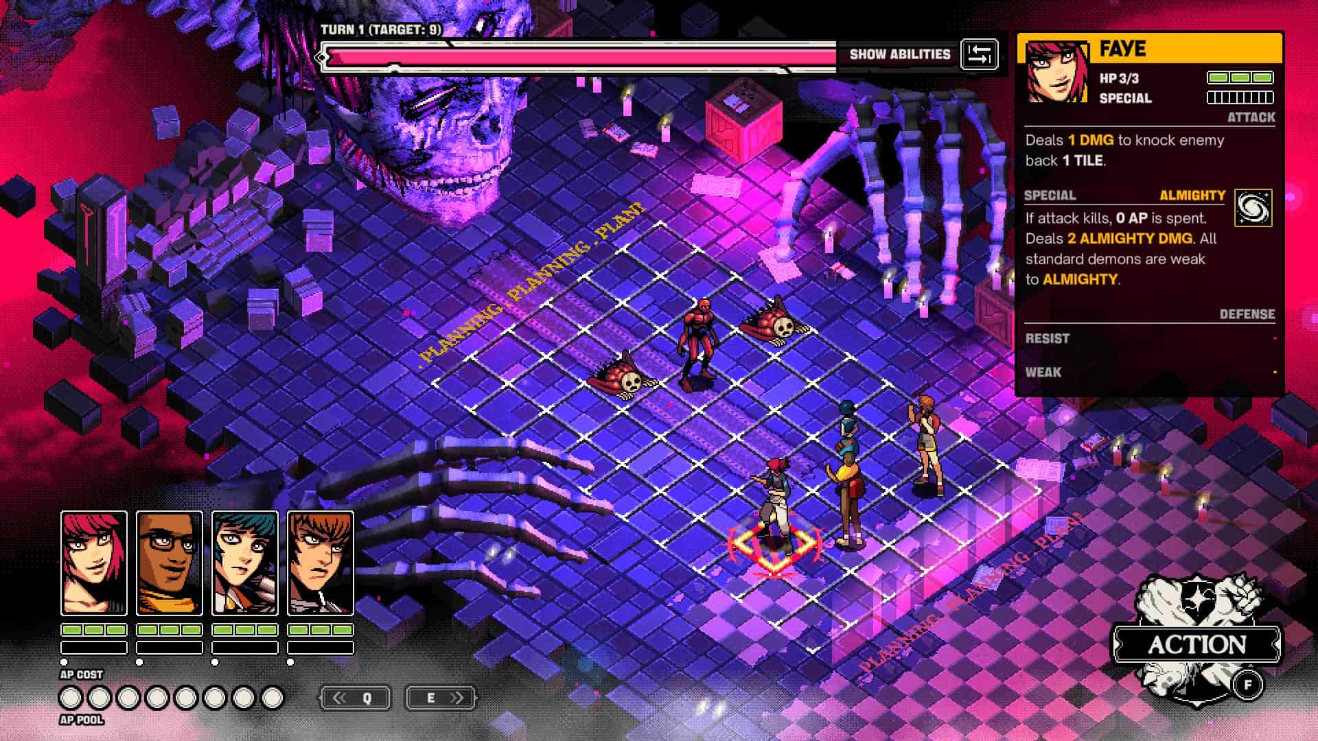 A boss encounter against a giant skeleton