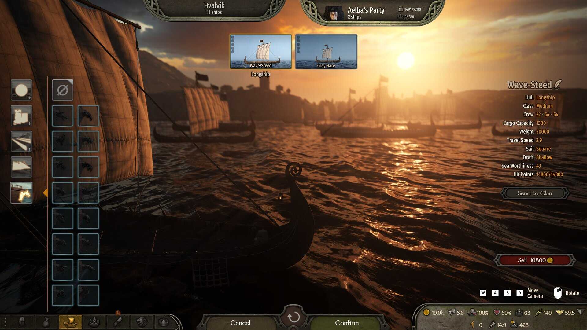 War Sails screenshot showing the port interface and ship upgrades we can purchase for our fleet.