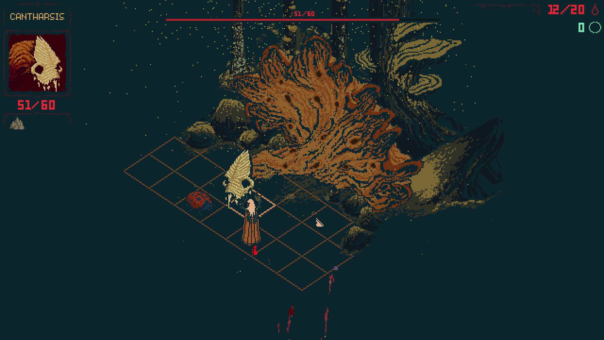 Death Howl Screenshot showing a boss battle on the grid base with a large plant creature.