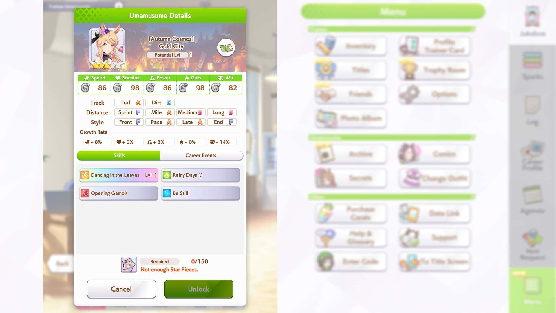 Gold City stats overview in Umamusume Pretty Derby.