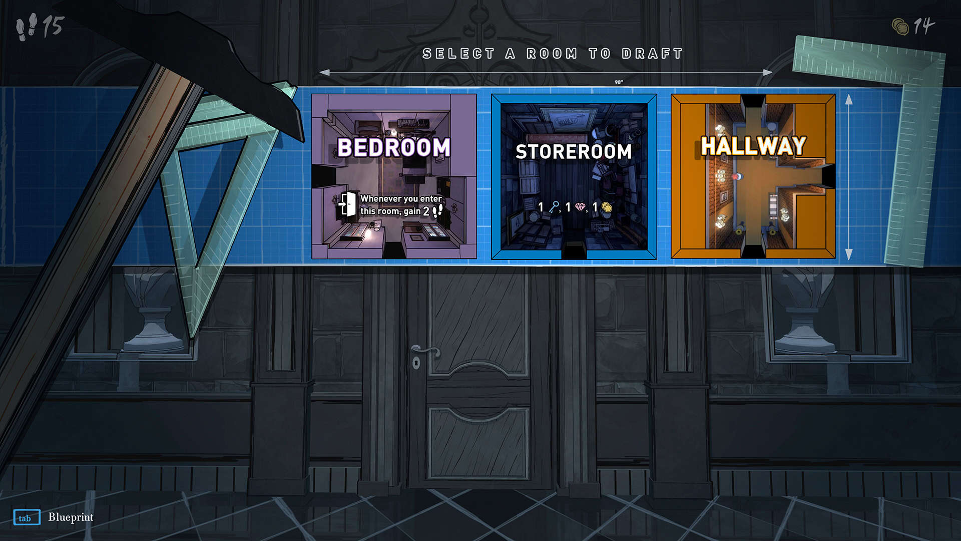 A screenshot of Blue Prince's RNG mechanic.