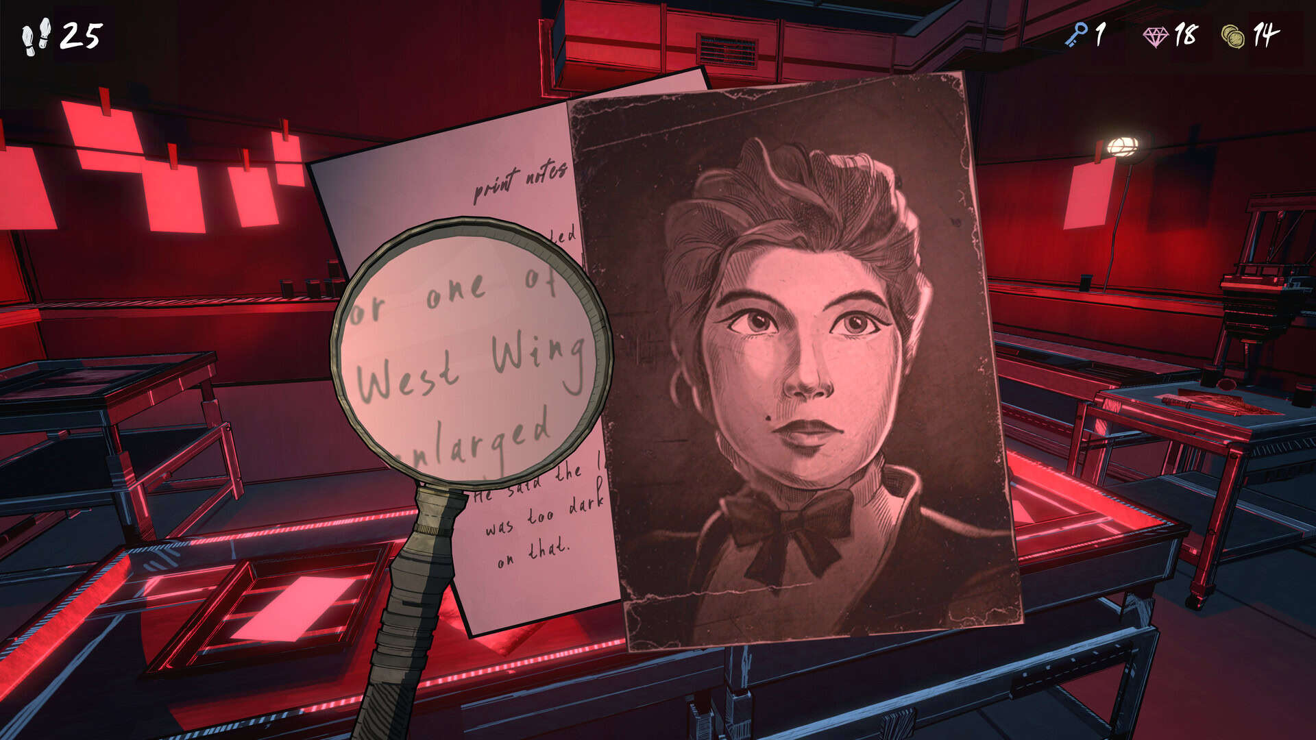 Blue Prince screenshot showing the player investigating a document file