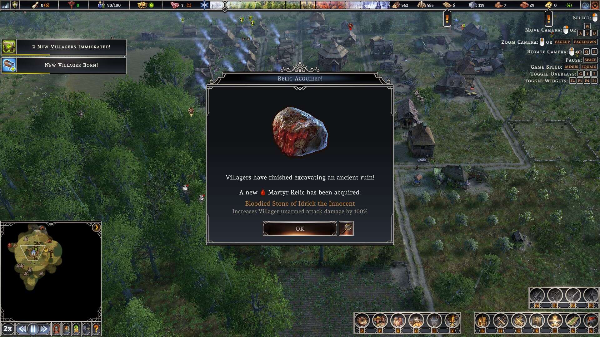 A screenshot of the Relic Acquired screen, with a Martyr relic on show. It's a red and black stone.