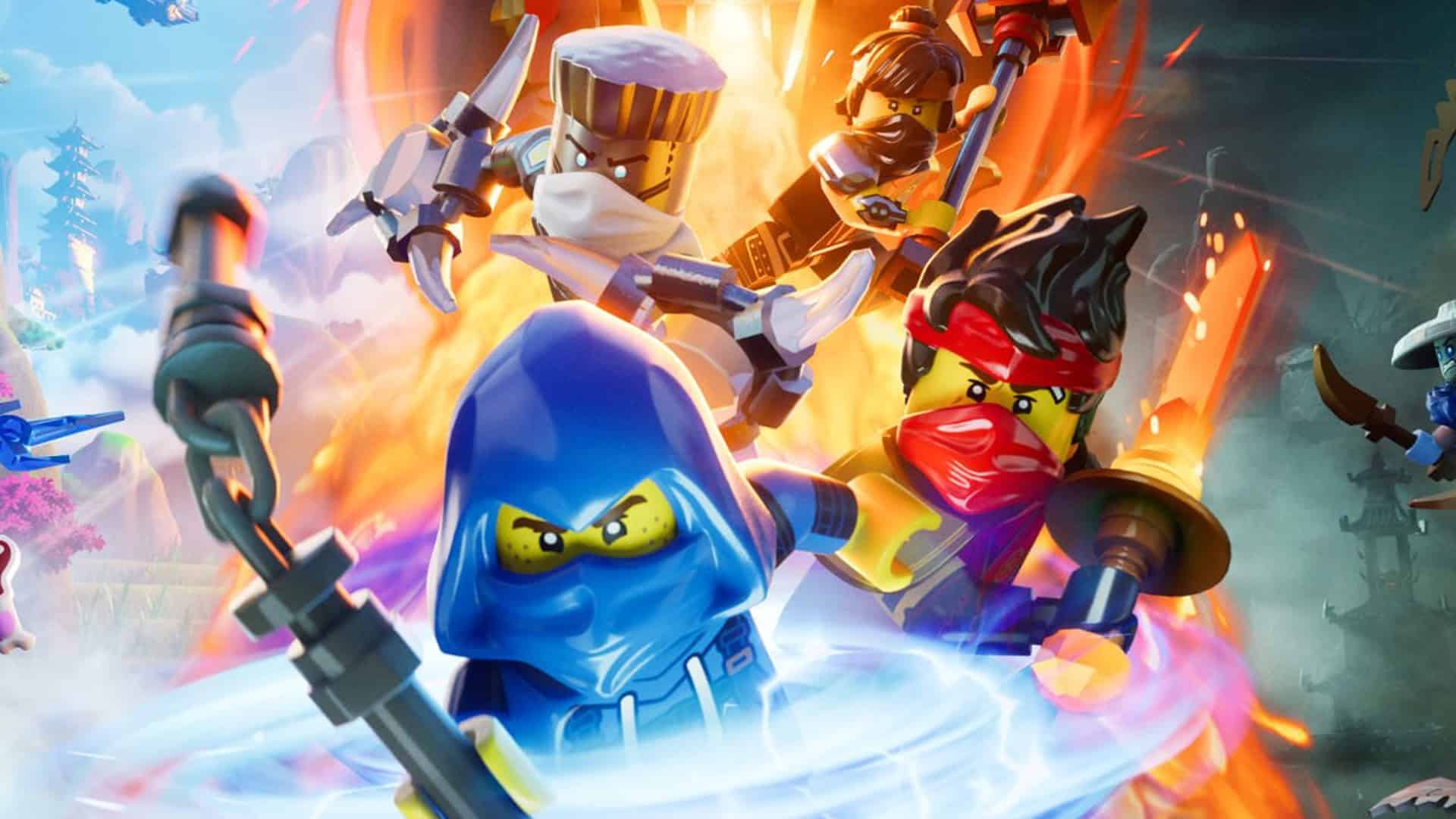 Fortnite LEGO Ninjago key art featuring Kai, Cole, Zane and Jay