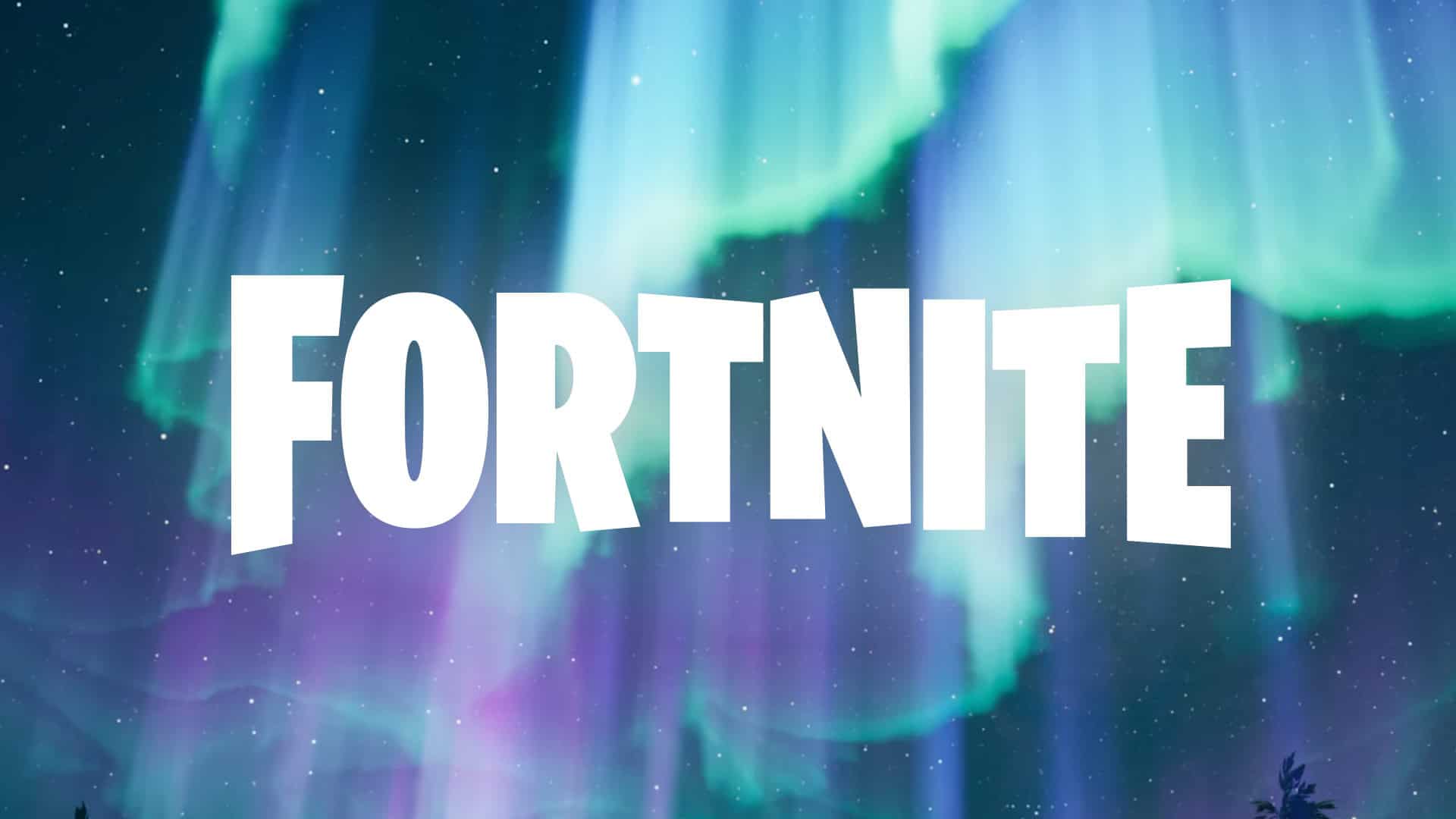 Fortnite's logo over an image of an aurora in the sky