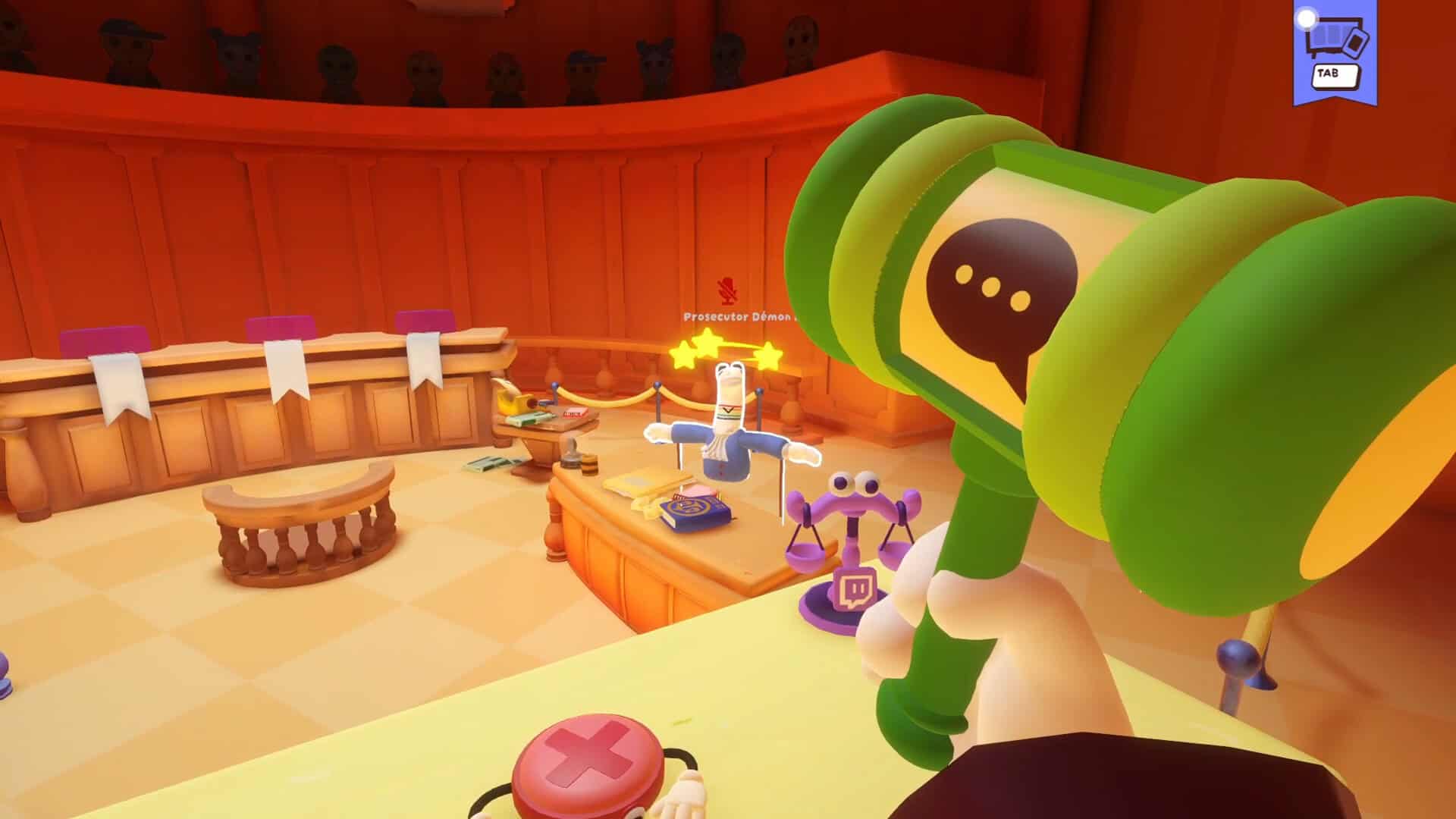 A screenshot of a judge in party game, Guilty as Sock