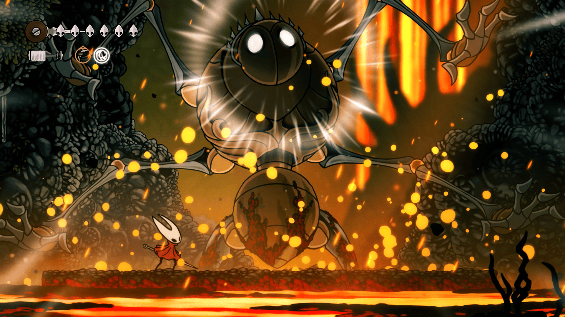 A screenshot of the Chorus boss fight in Hollow Knight: Silksong