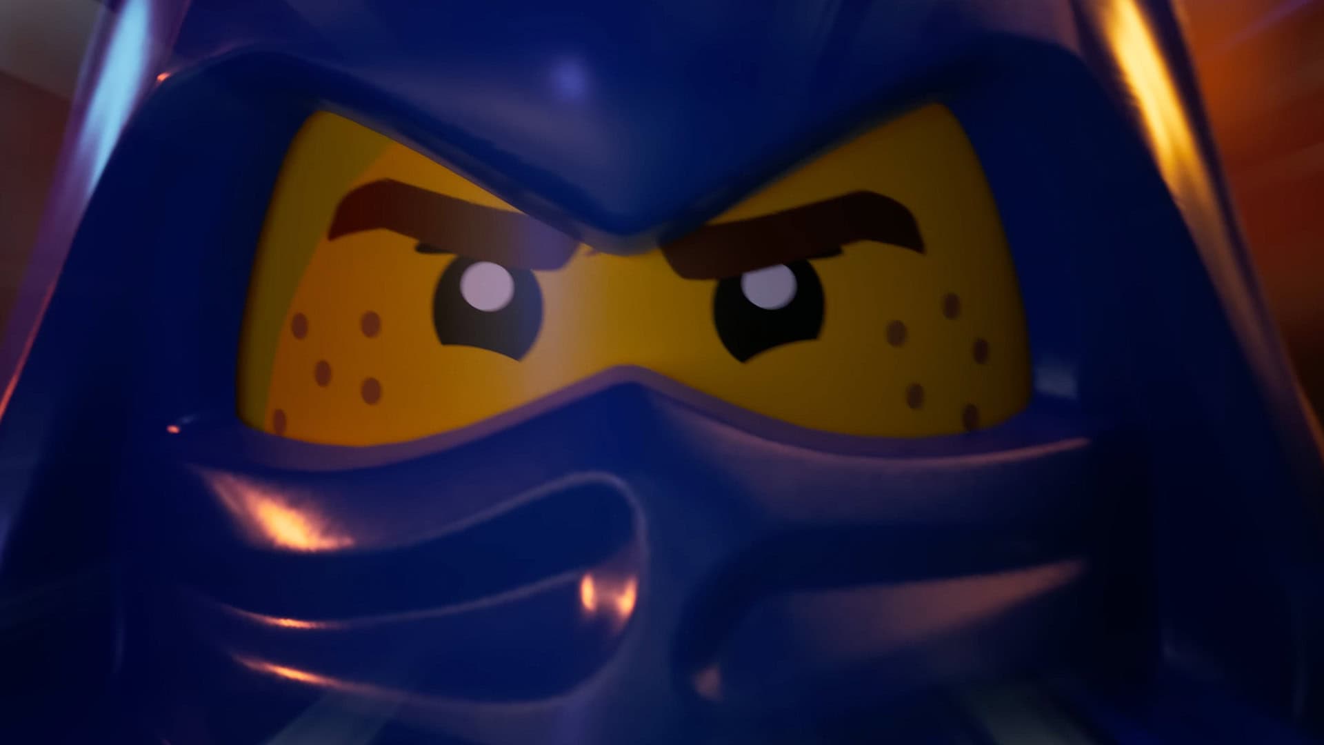 LEGO Ninjago close up shot of Jay's face in Fortnite.