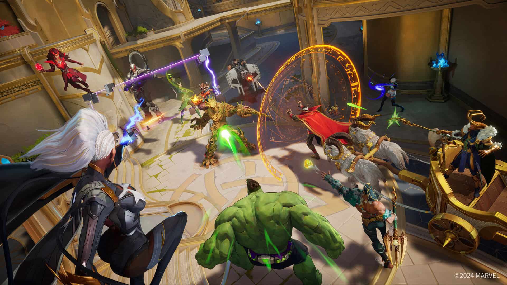 A screenshot of Marvel Rivals' characters in battle.