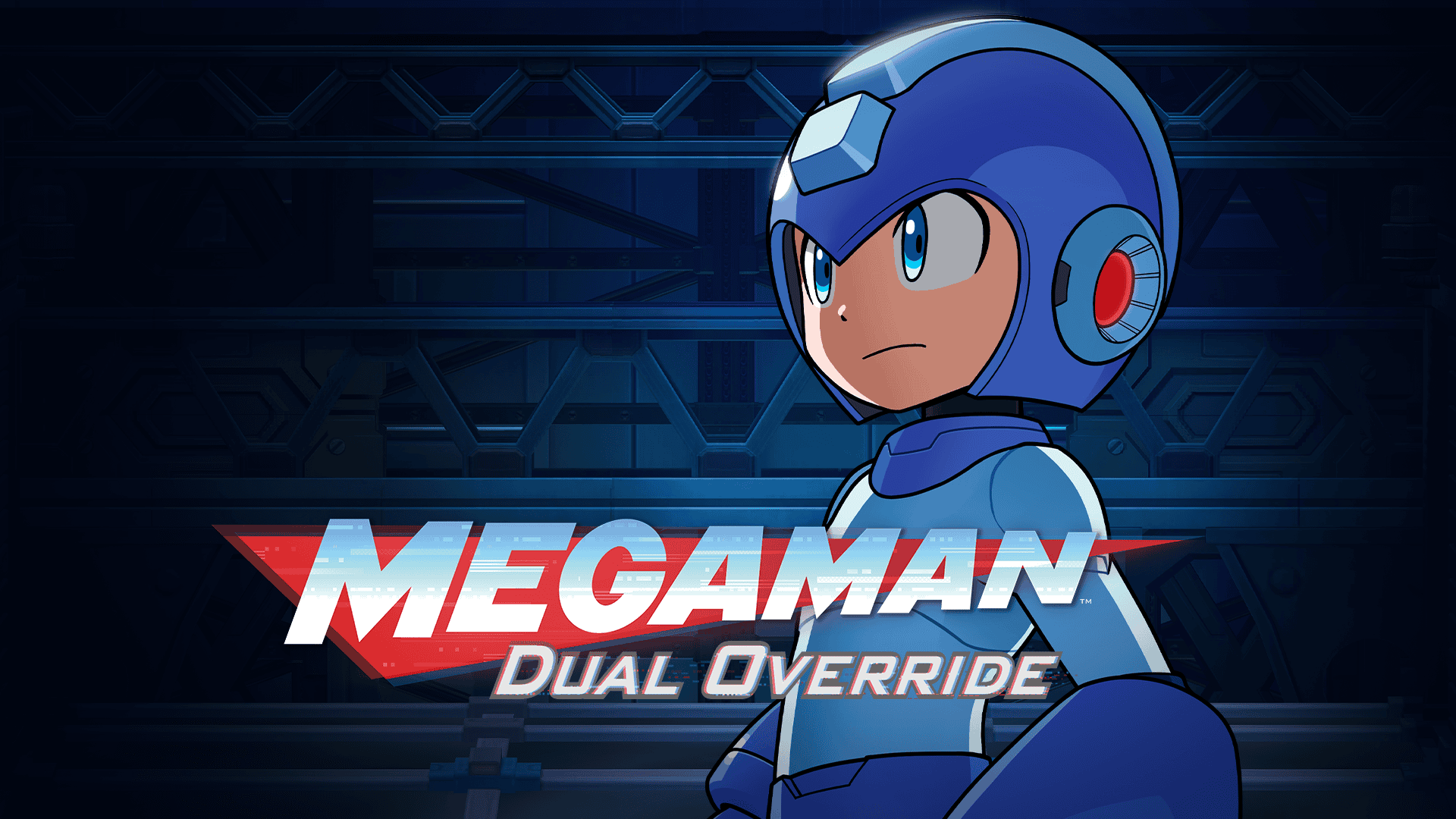 Mega Man from Dual Override stood behind the game's logo