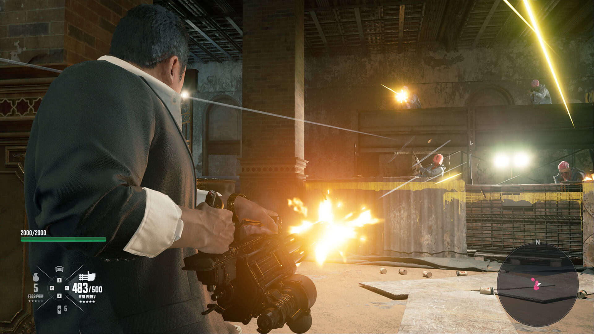 Gang Of Dragon screenshot with the protagonist firing a heavy machine gun.
