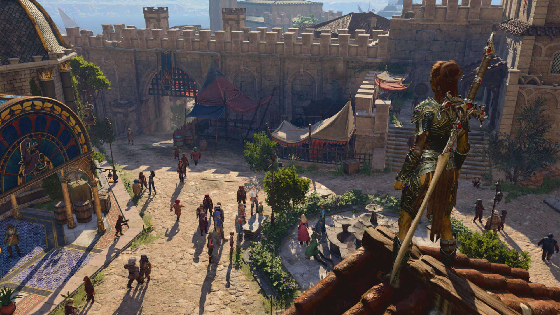 Lae'zel takes a look at the town from a high point.