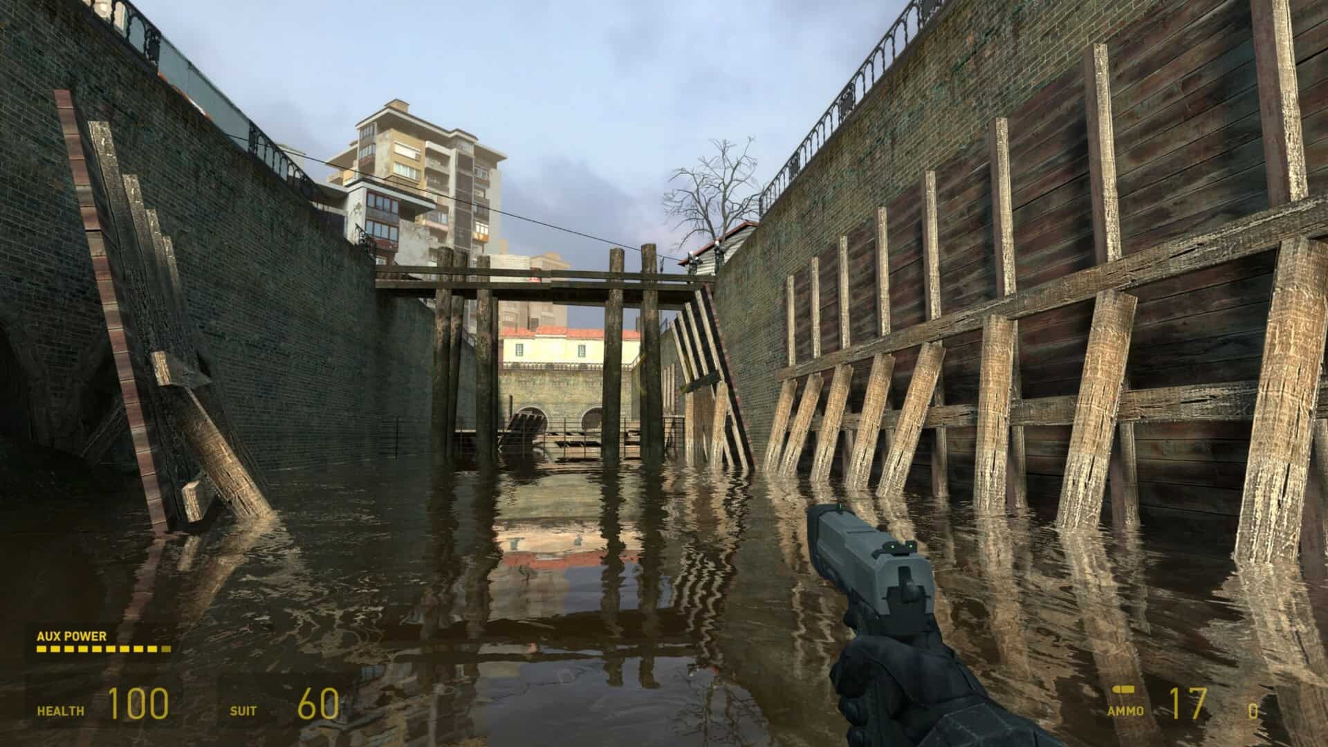Pistol aiming at the water while showcasing great visuals.