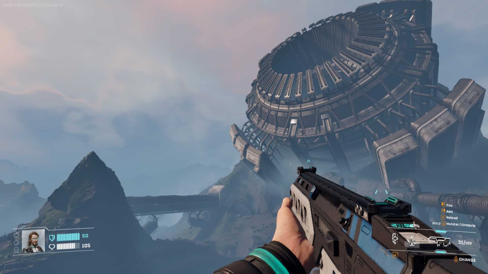 A massive structure, suggesting an engine exhaust of some sort, set into a mountainside at an acute angle
