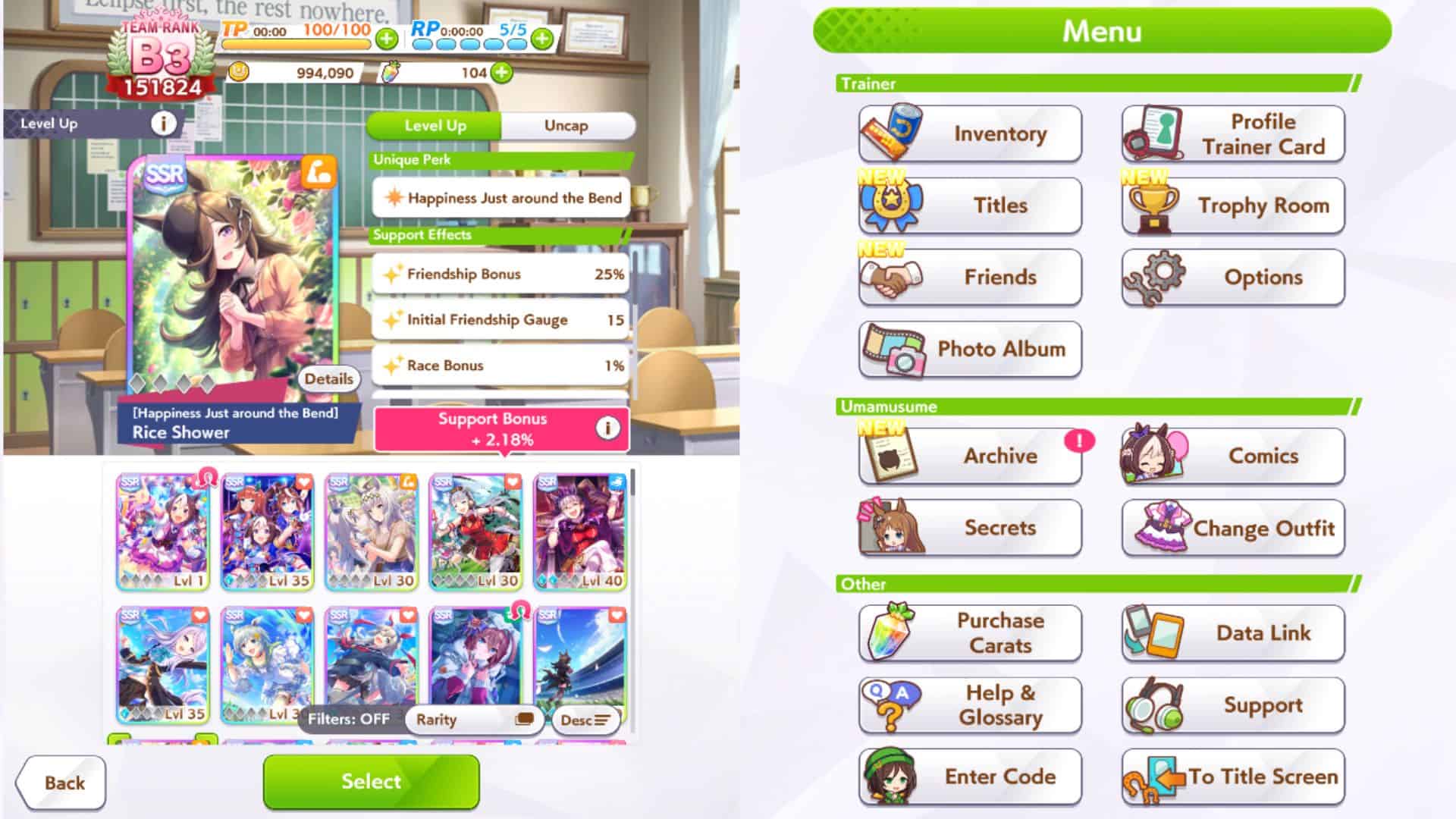 Rice Shower support card is shown in Umamusume Pretty Derby