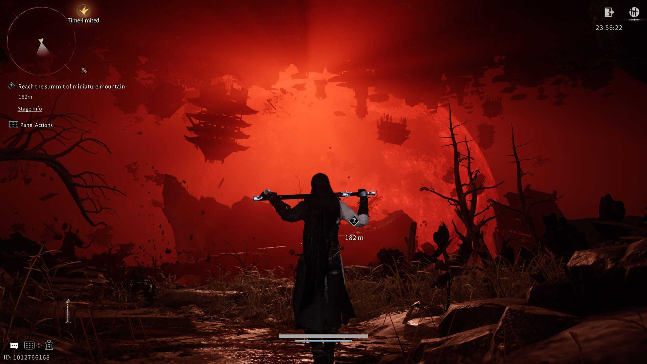 A jianghu swordsman, seen from the back, overlooking a supernatural landscape