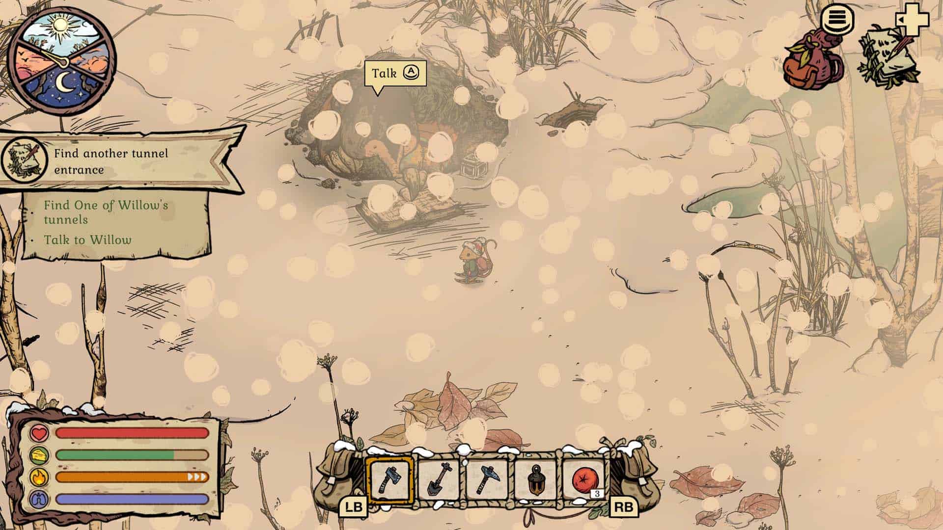 Meeting a giant mole in Winter Burrow.
