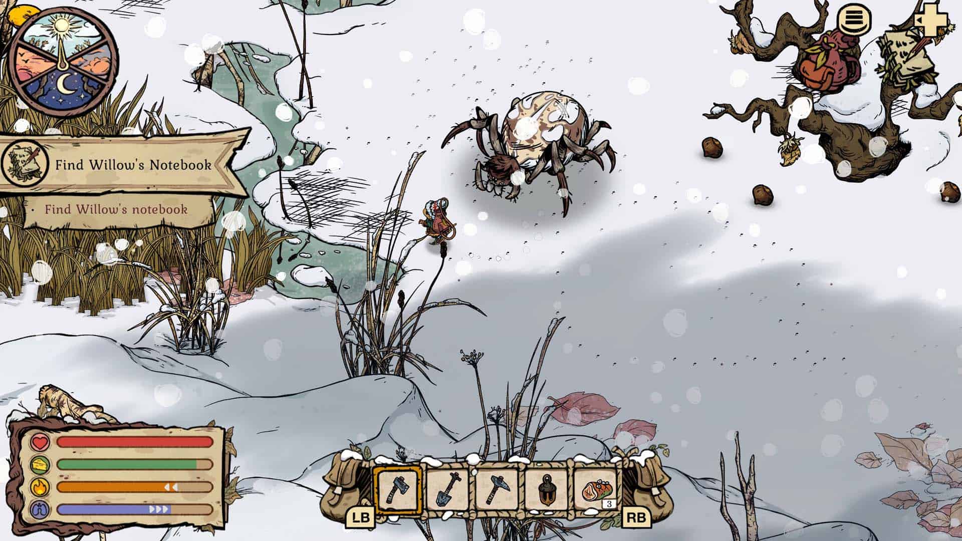 Running away from a spider in Winter Burrow.