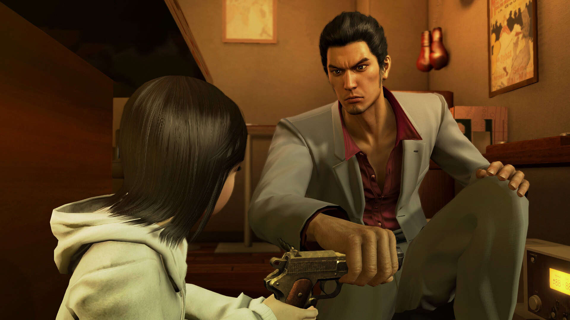 A screenshot of a cutscene in Yazuka Kiwami