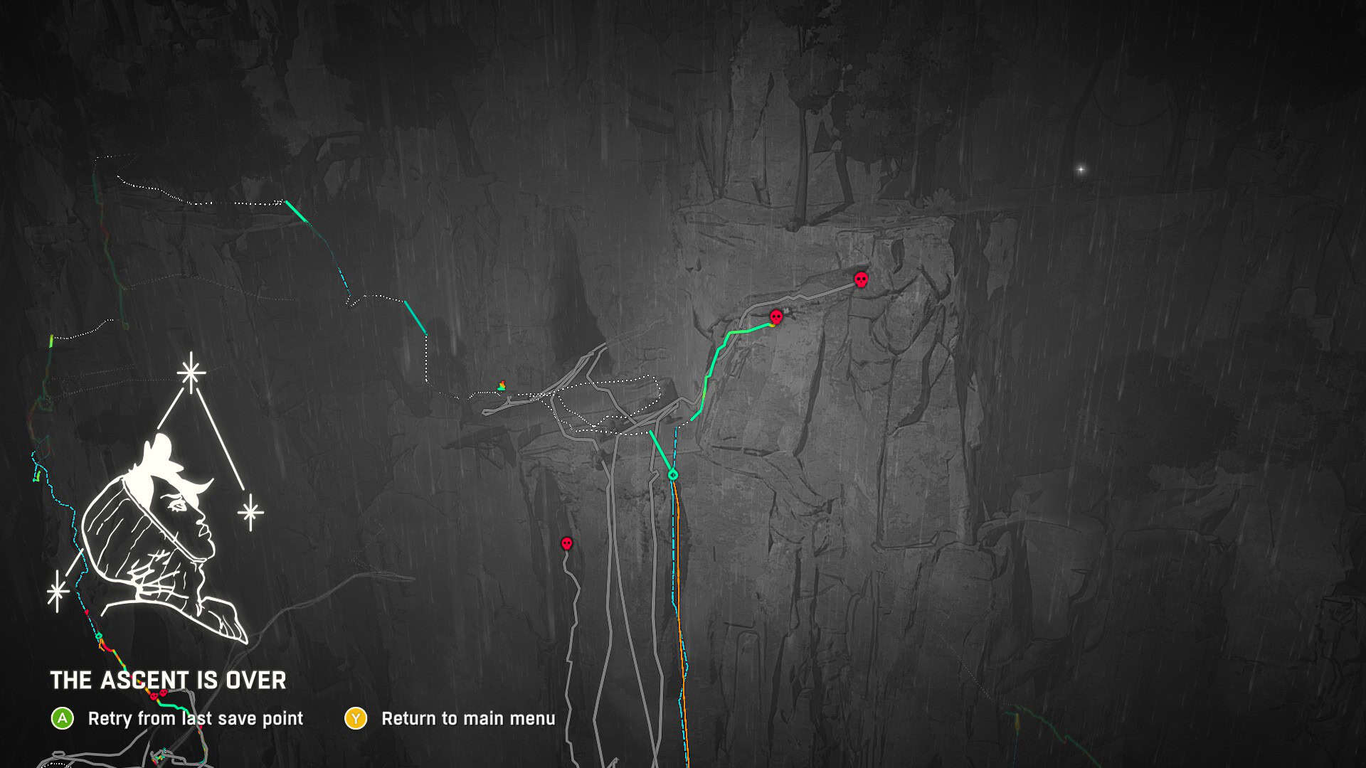 A map of the paths after dying
