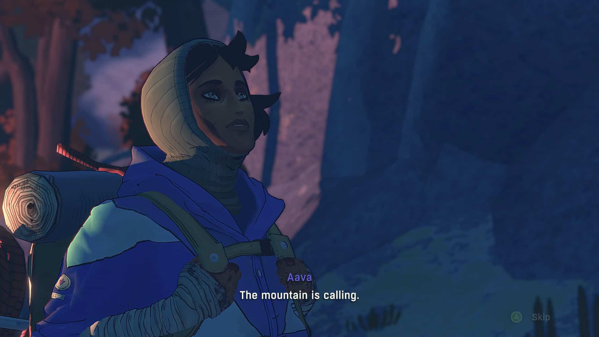 Aava saying "the mountain is calling" while looking up
