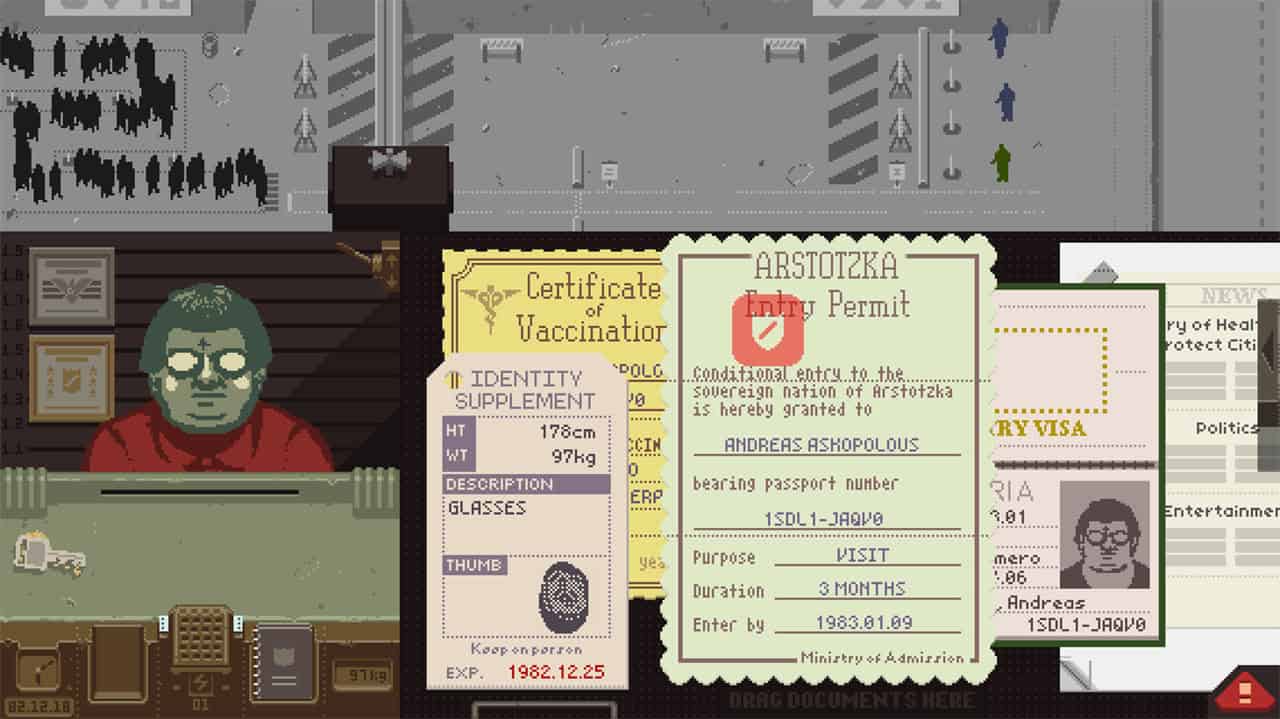 A screenshot of the passport review process in Papers, Please