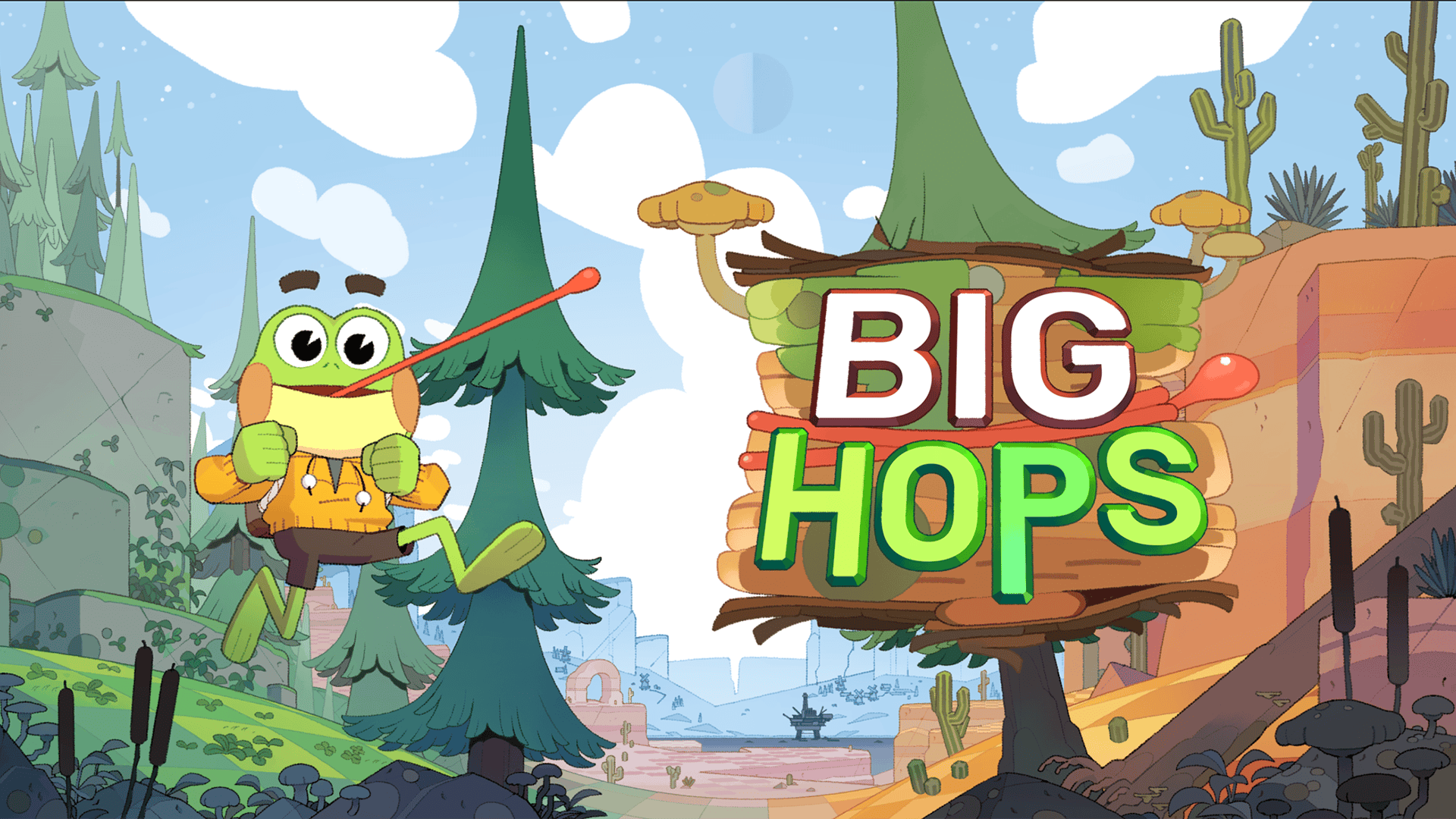 Big Hops Keyart, Hop te frogstretching his tongue out to the logo