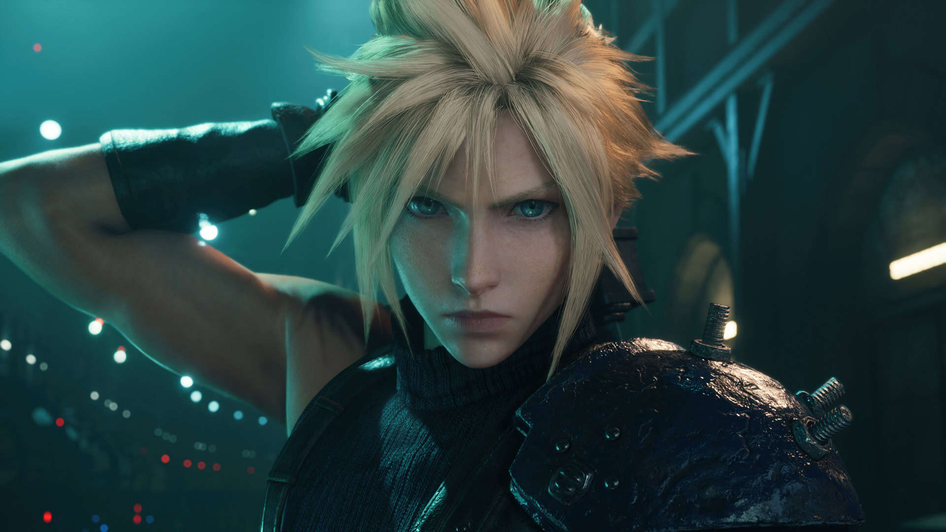 Final Fantasy VII Remake Intergrade screenshot of Cloud holding the Buster sword handle on his back