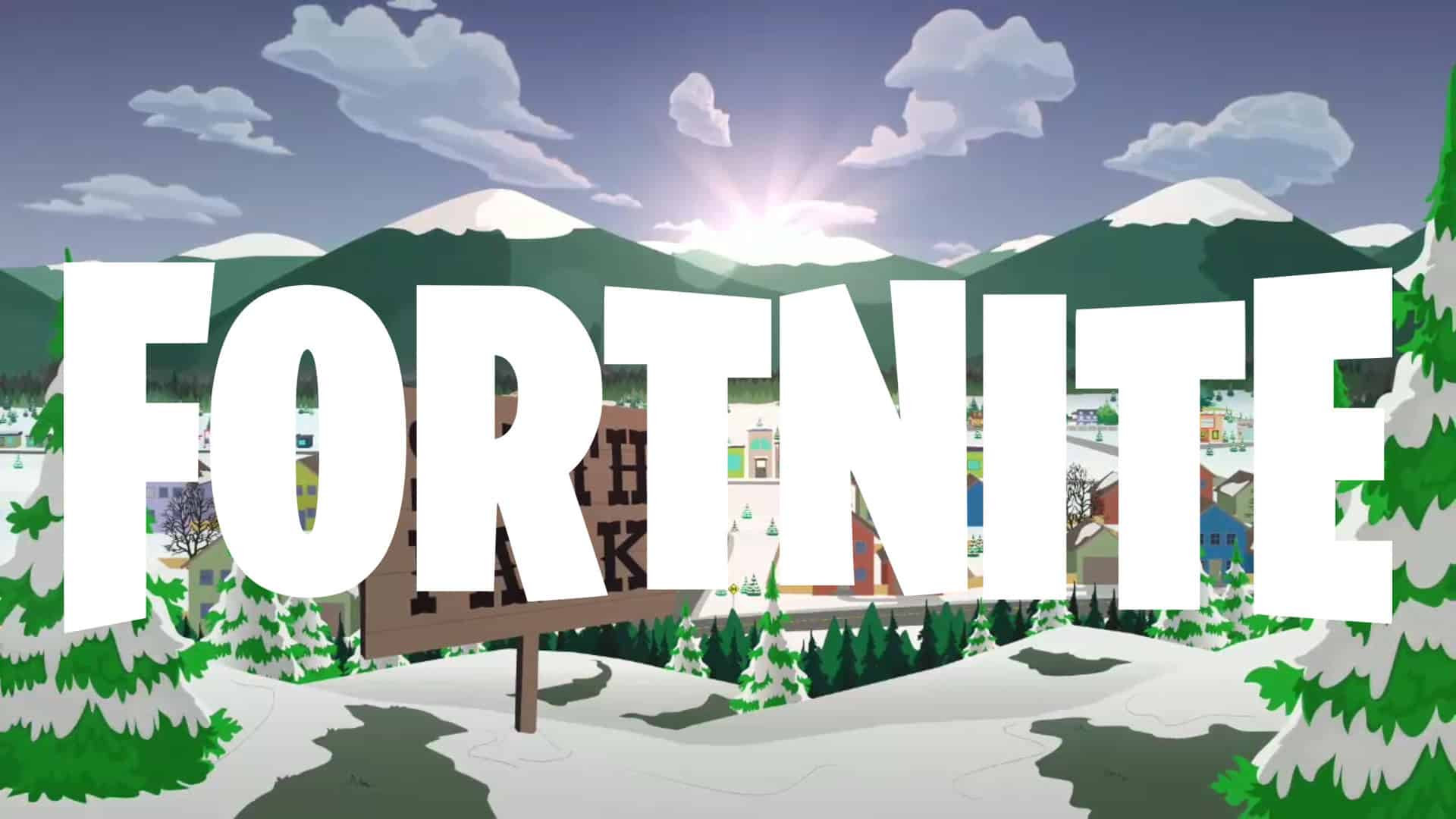 Fortnite logo over South Park town image