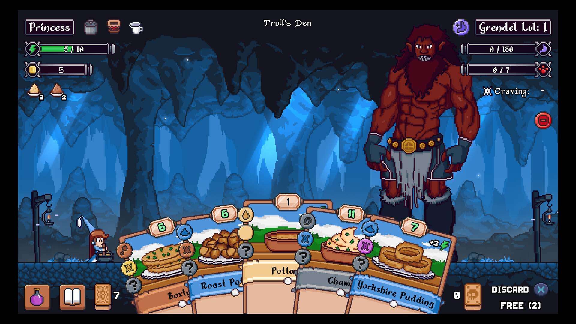 Feeding a Grendel Boss in Hungry Horrors.