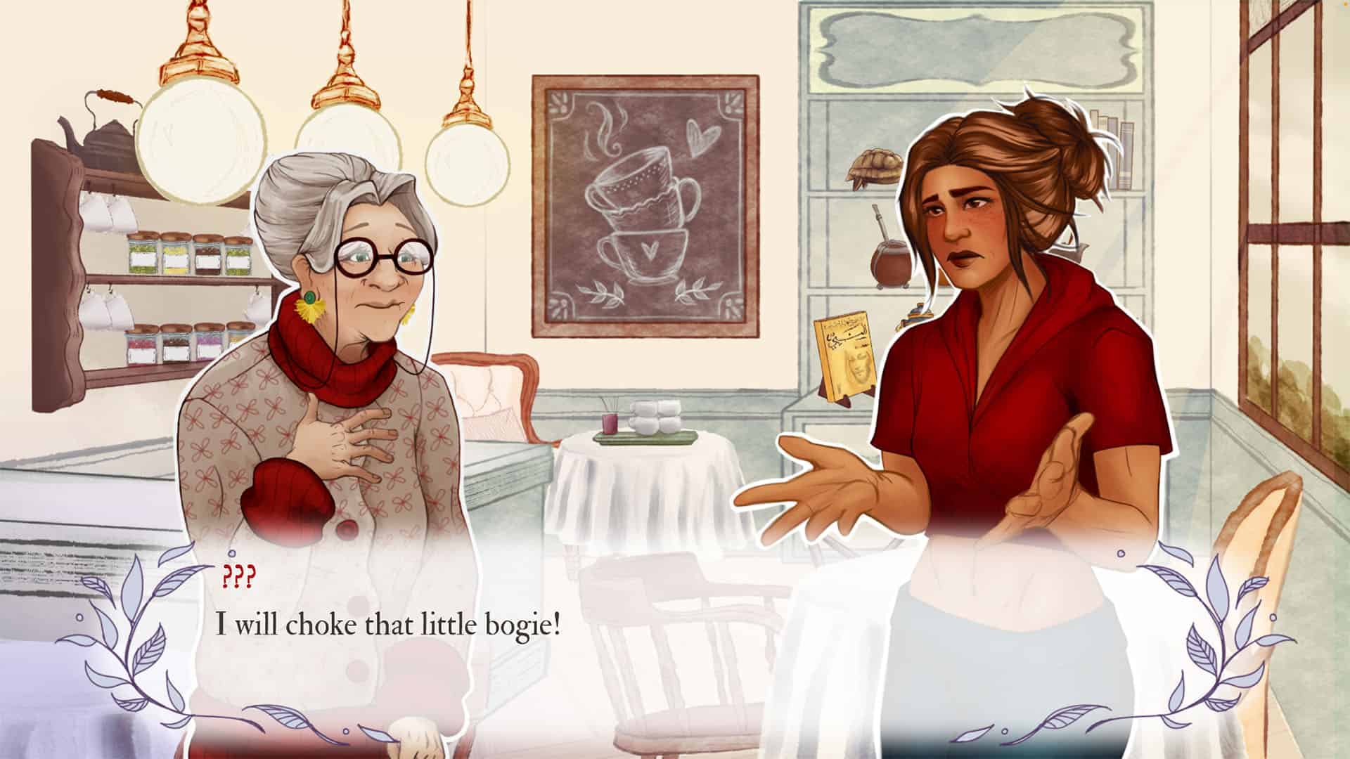 A screenshot of Ms Meadows meeting a new customer in Sips and Sonnets.