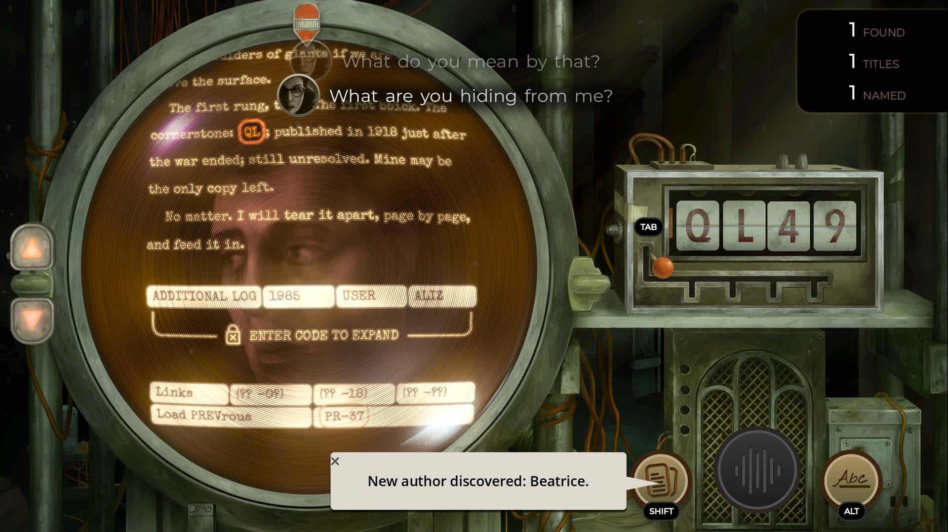 Abbi speaking with Liam in TR-49.
