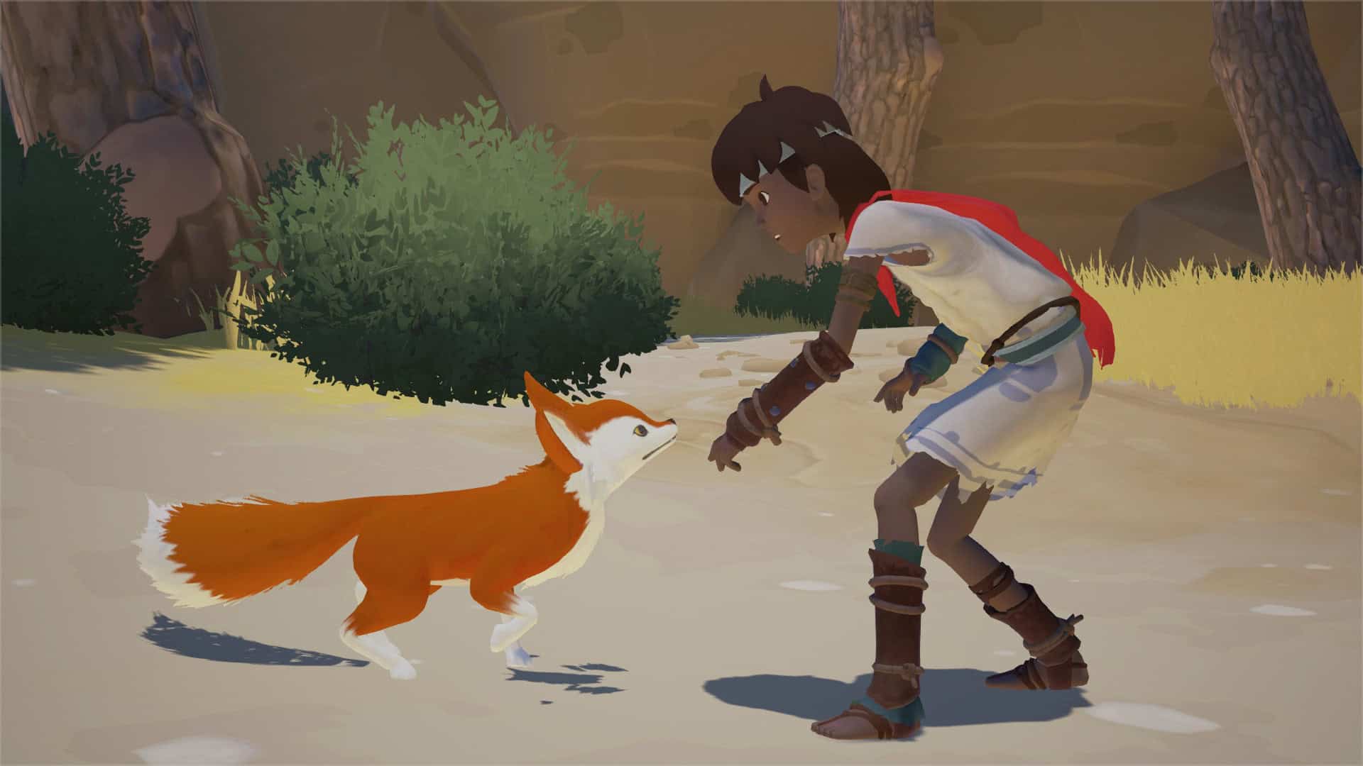 A young boy meets a young fox.