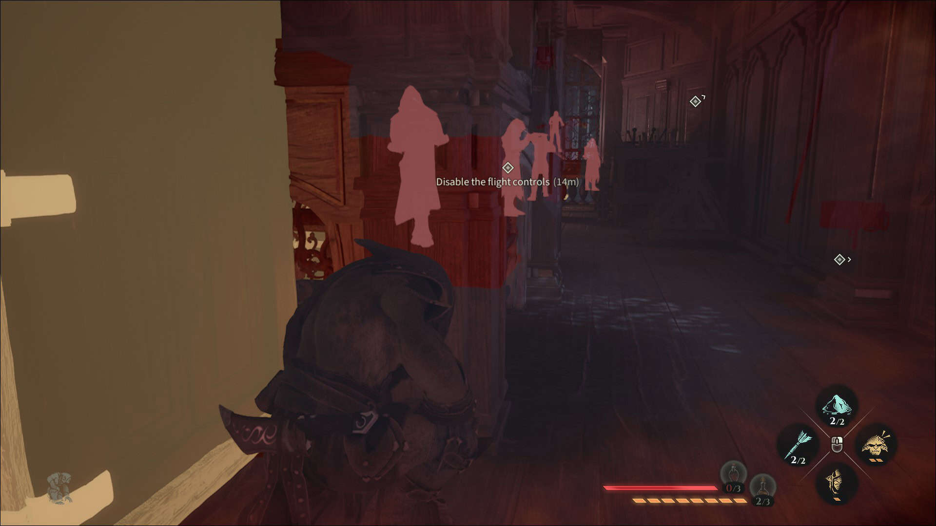 Styx looking at a group of enemies behind a wall
