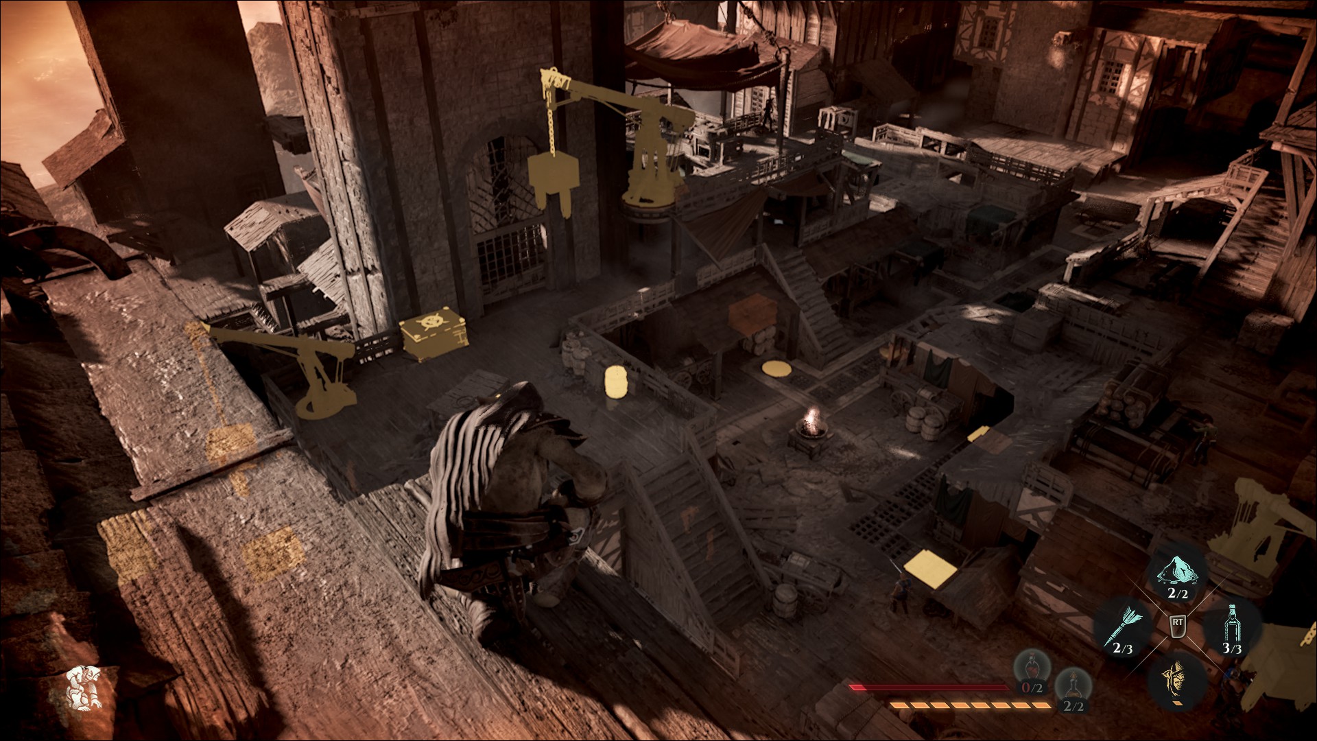 Styx looking over a market from a vantage point