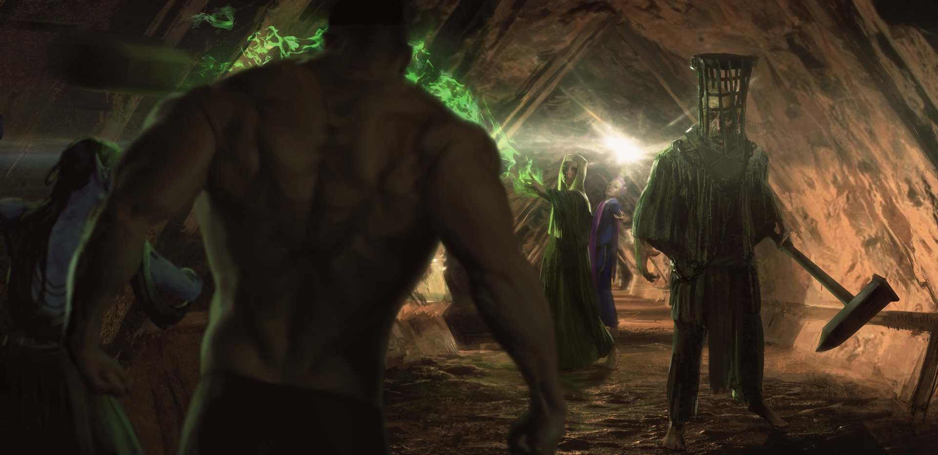 A confrontation between several individuals in a tunnel