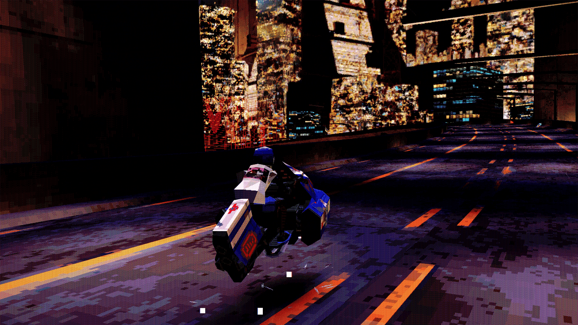 A human on a hoverbike driving on a road