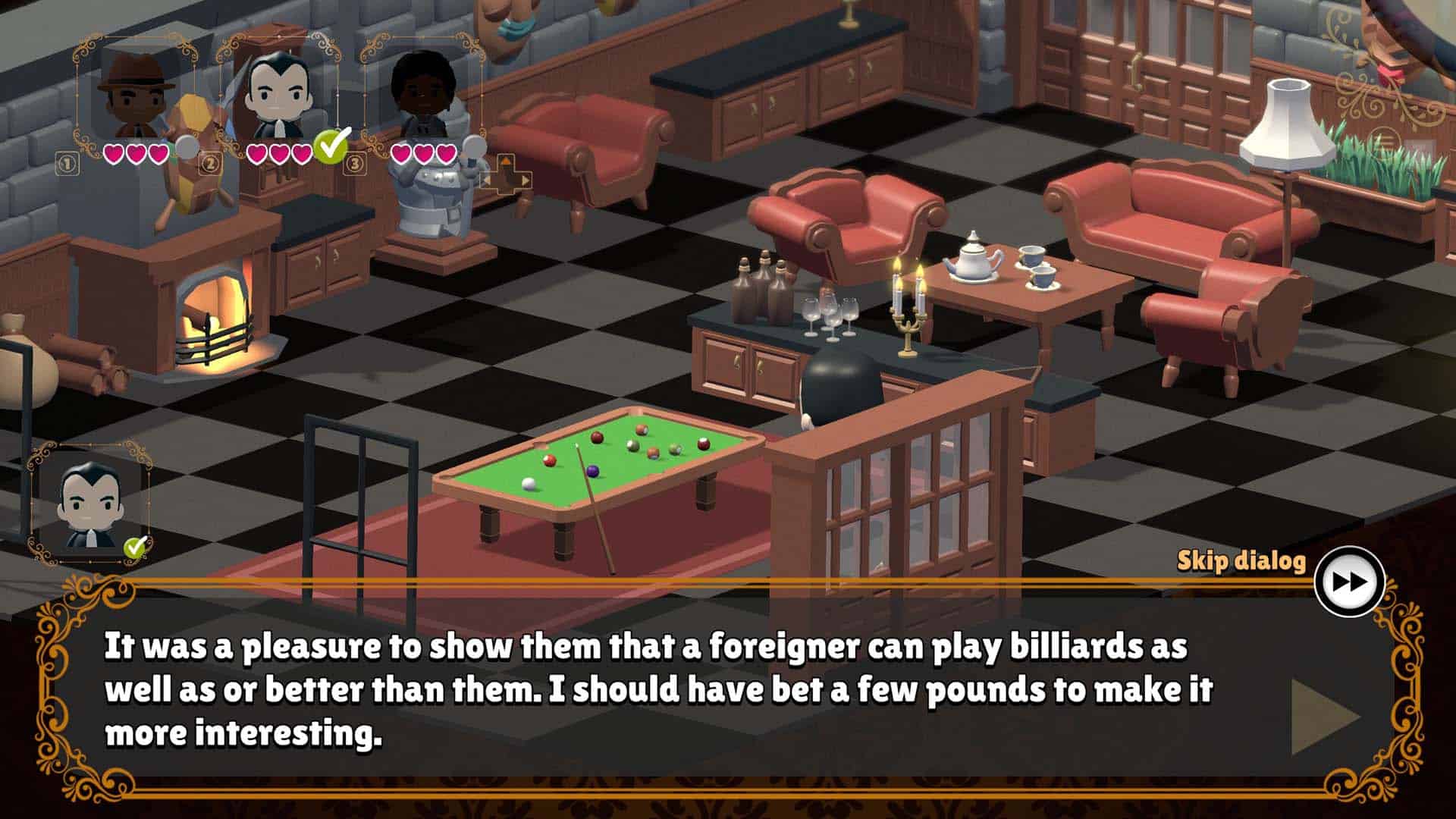 Mr. B investigating in Clue: Murder By Death