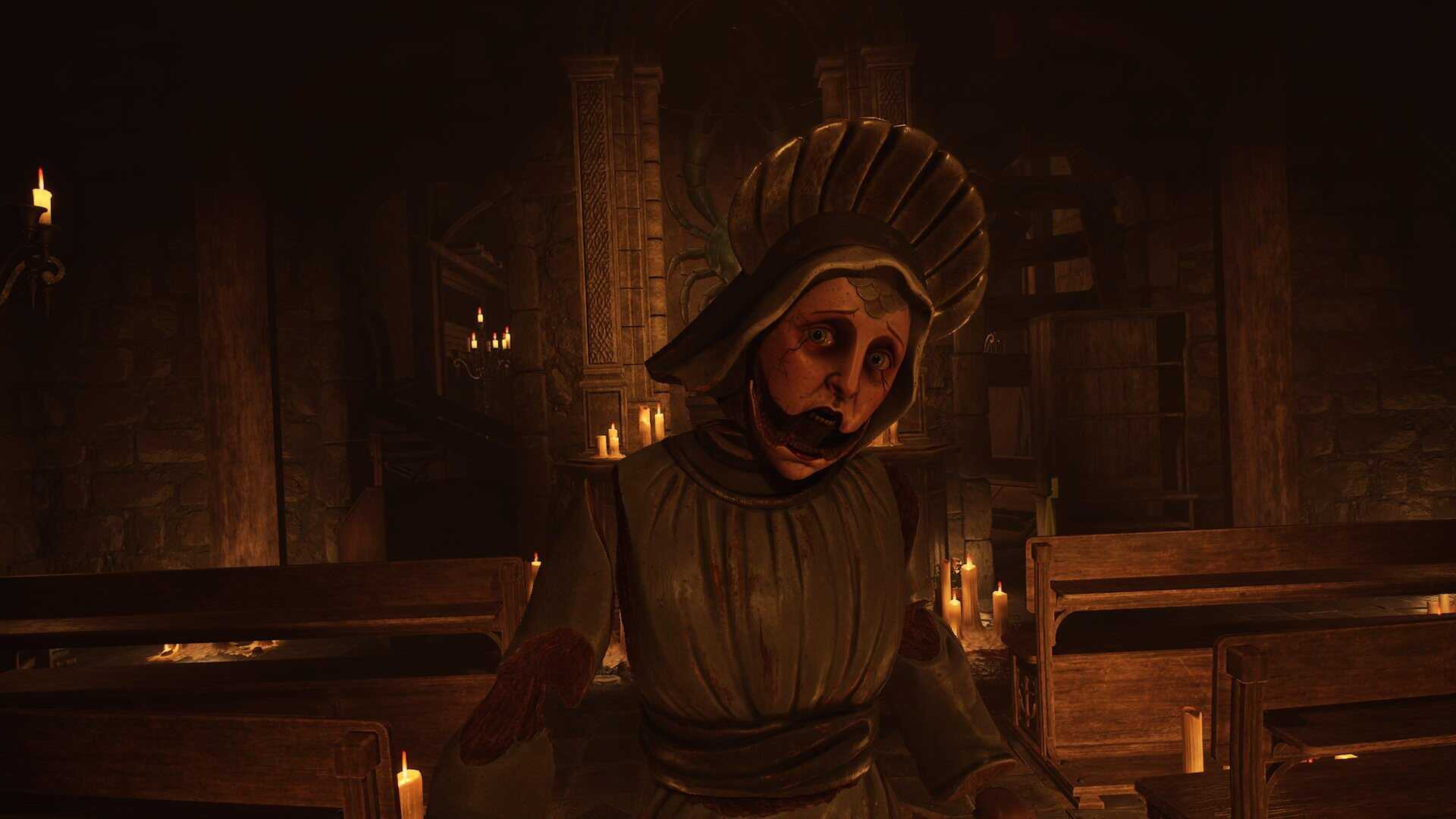 A screenshot of a statue enemy in Crisol: Theater of Idols