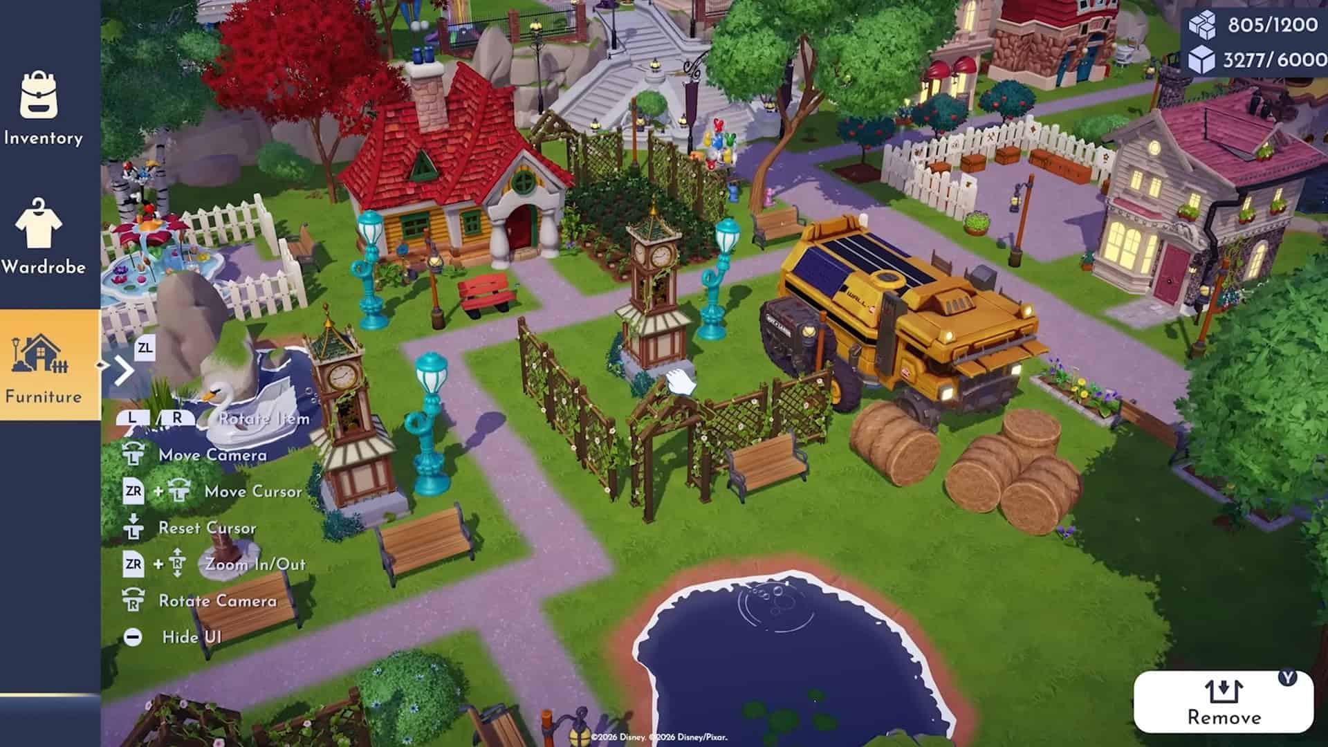 Disney Dreamlight Valley Switch 2 screenshot showing the decoration of a player's valley