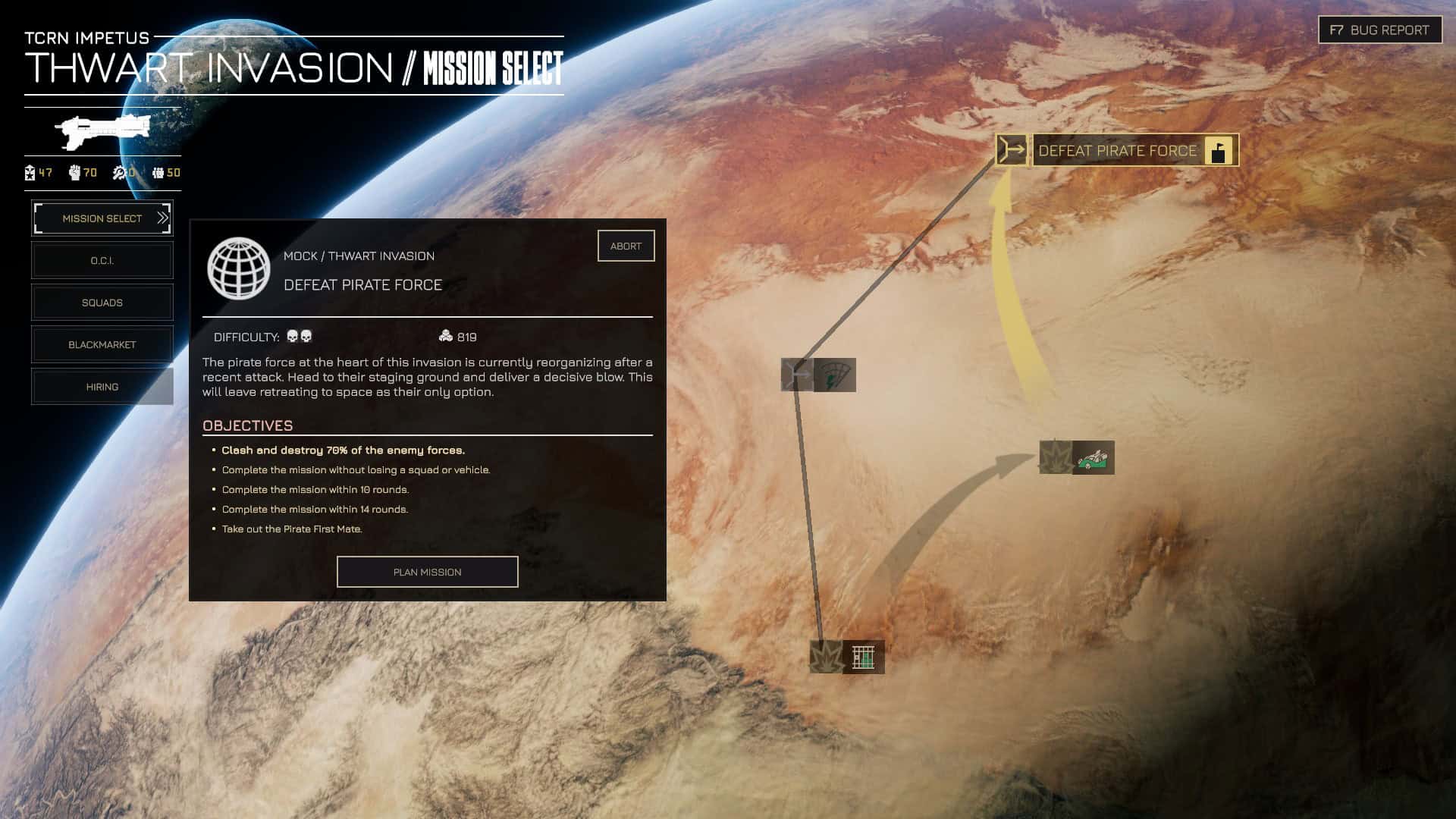 A map of a planet showing the record of previous missions completed leading up to the final mission of a campaign
