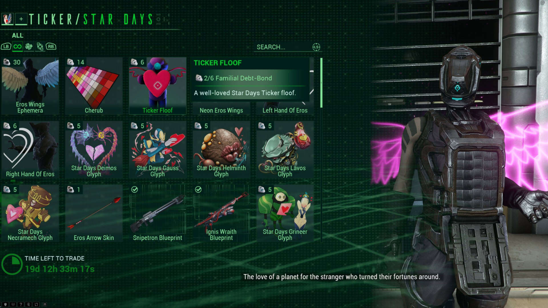 Warframe Ticker Valentine's Day shop