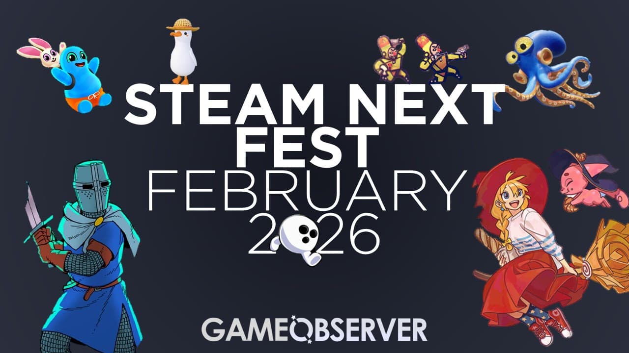 A collection of various games from the article, title reads: Steam Next Fest February 2026