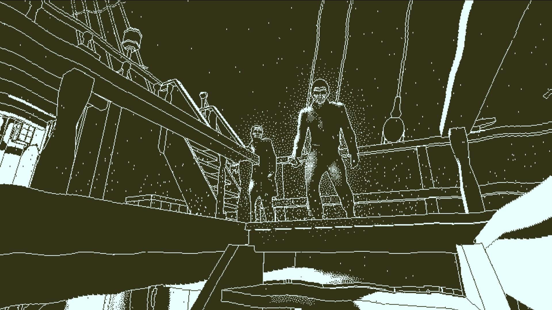 A screenshot from Return of the Obra Dinn, featuring some of the characters