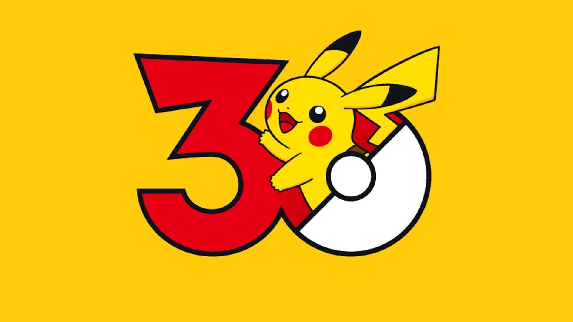 Pokemon 30th Anniversary logo with Pikachu emerging from a Poké Ball