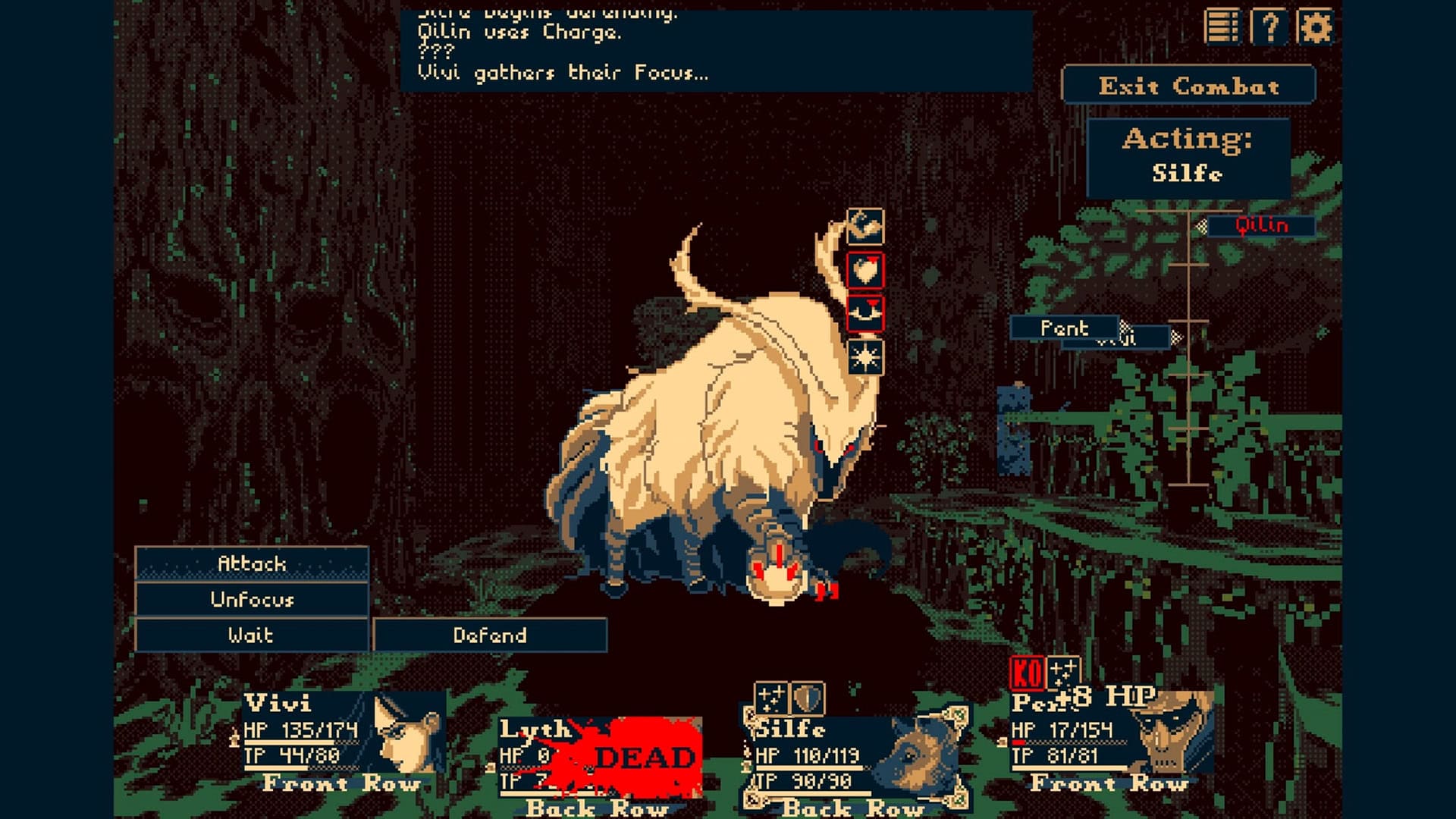 Encountering a Qilin enemy in THYSIASTERY.