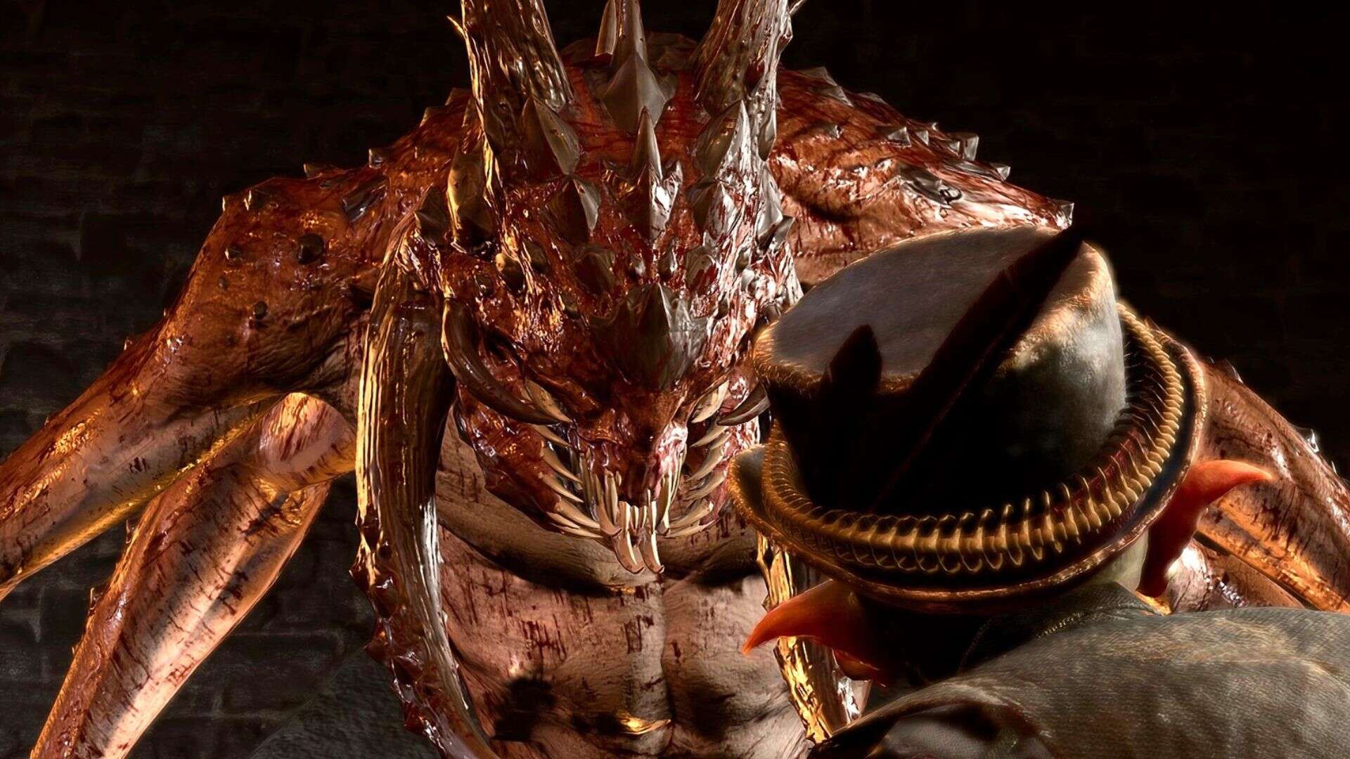The Dark Urge, in their slayer form, standing before Scleritas Fel, their butler.