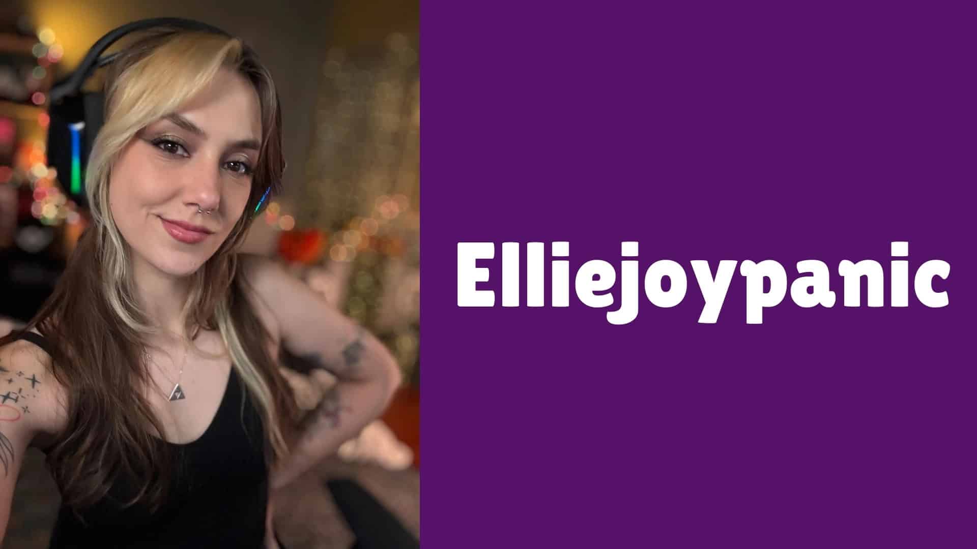 A decorative image of streamer Elliejoypanic. Her portrait is on the left and her name on the right. 